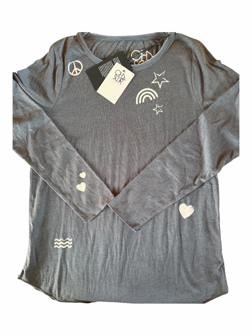 Chaser Gray Long Sleeve Tee with White Graphic Motifs